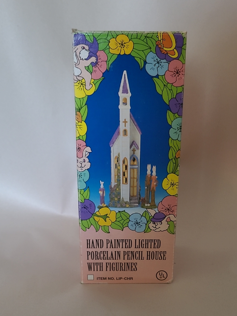 Hand-Painted Lighted Porcelain Church School House - White & Purple New In Box